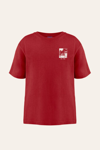 CLAUDE UNISEX T-SHIRT “OUTDOOR” PRINT - BRICK RED, XS